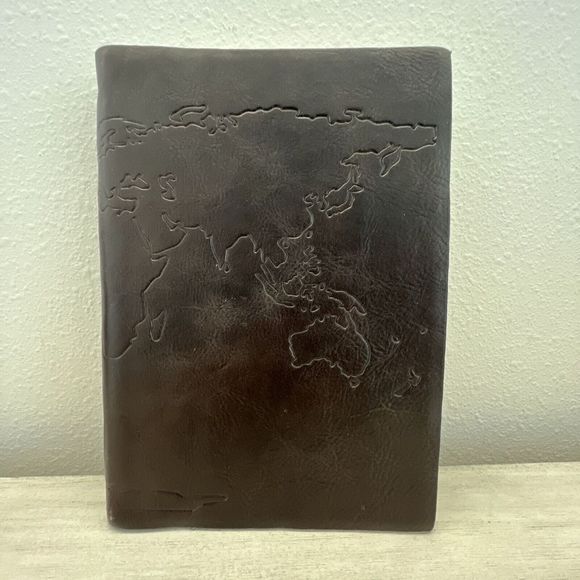 New Genuine Leather Made in Italy World Map Beautiful Lined Notebook - Brown - Picture 3 of 10